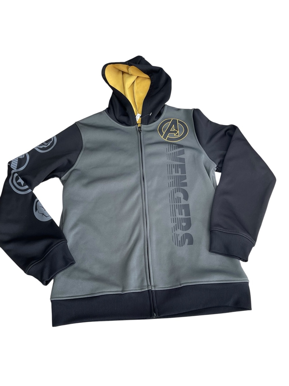 Marvel Gray and Black‎ Avengers Hooded Zip Jacket with Yellow Lining